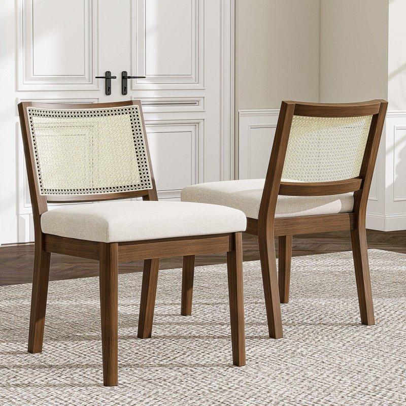 Ceviz Rengi Masif Ahşap Rattan Minderli Bohem Sandalye 2li Set - 235342