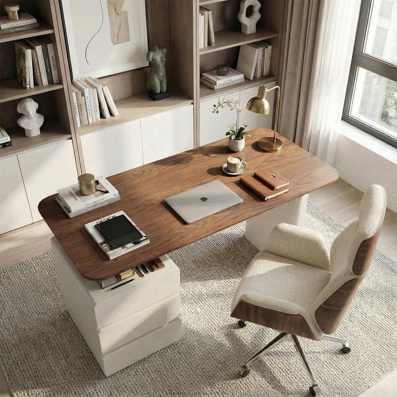 Ceviz Rengi Masif Ahşap Tablalı 3 Çekmeceli Modern Ofis Masası - 161 cm - 177192