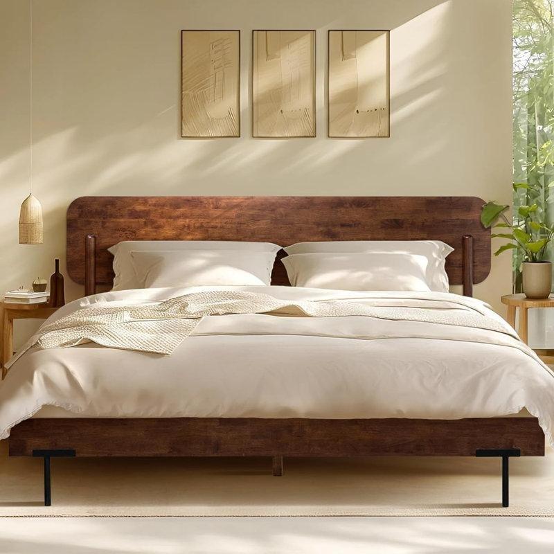 Ceviz Rengi Masif Ahşap Yatak Başlıklı Platform Bohem Yatak Odası - 220x211 cm - 181731