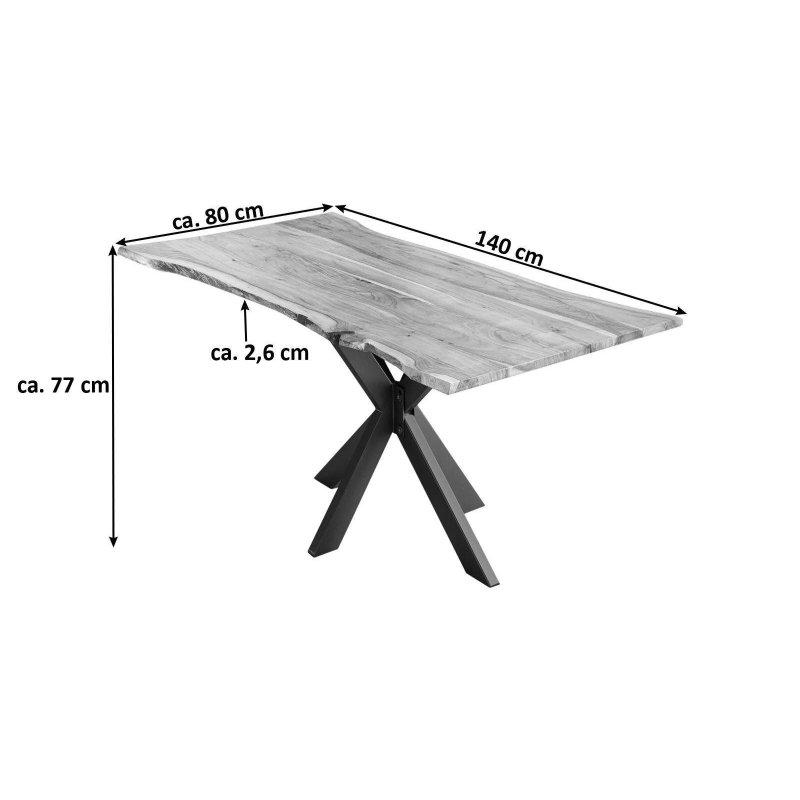 Ceviz Rengi Masif Akasya Doğal Kenar Siyah Metal Örümcek Ayaklı Bohem Yemek Masası - 140x80 cm - 235763