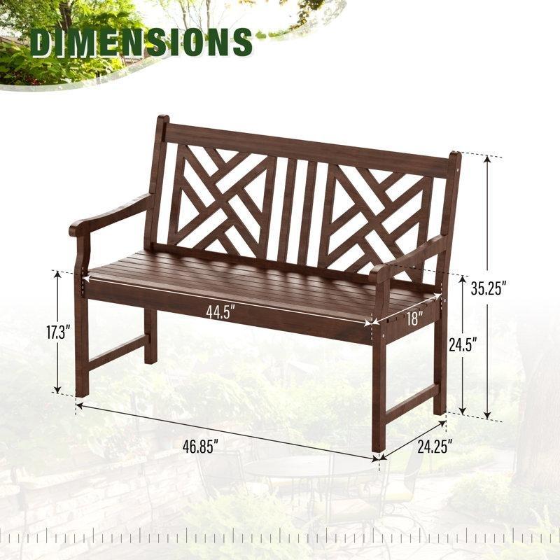 Ceviz Rengi Masif Kavak Ağacı Çiçek Desenli 2 Kişilik Bahçe Bankı - 114 cm - 171993
