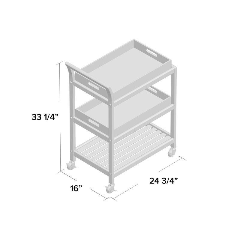 Ceviz Rengi Masif Kayın Ağacı 3 Katlı Çıkarılabilir Tepsili Tekerlekli Servis Arabası - 63x41 cm - 178087