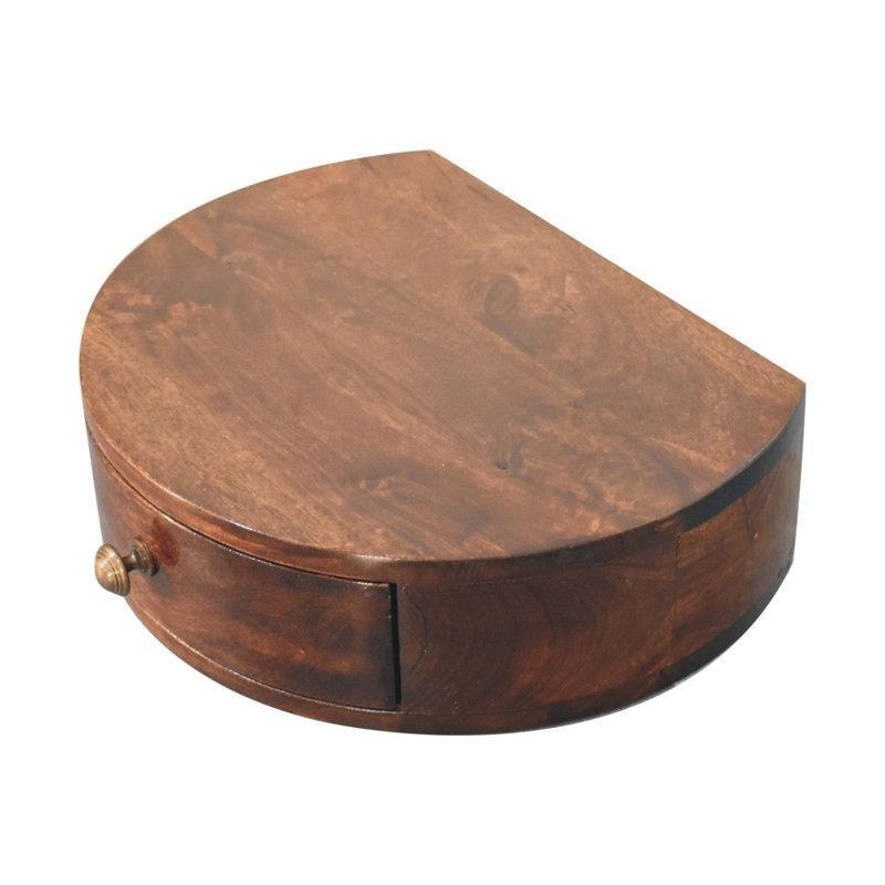 Ceviz Rengi Masif Mango Ahşap Duvara Monte Yuvarlak Tek Çekmeceli Komodin - 40x31 cm - 224183