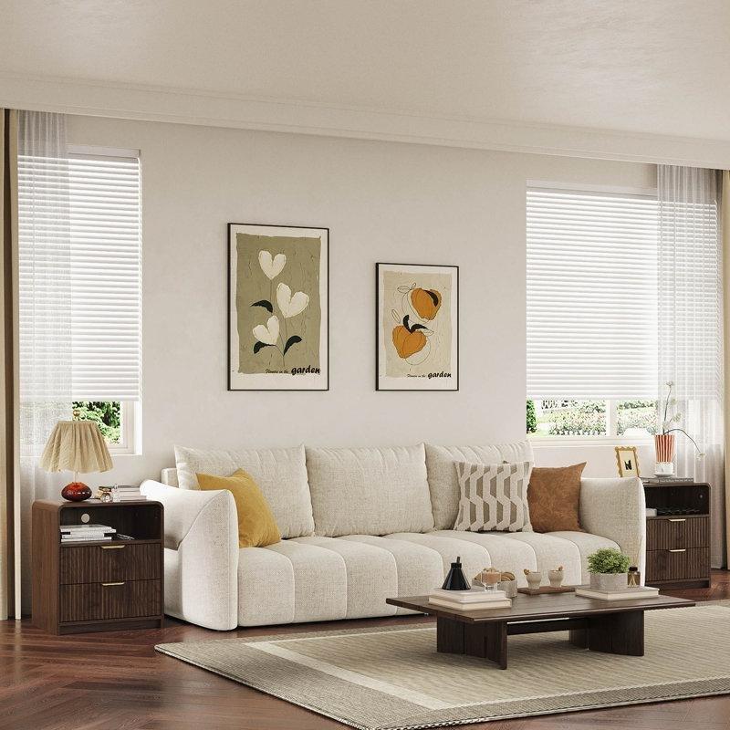 Ceviz Rengi Masif ve MDF Ahşap Yivli Prizli İkili Komodin Seti - 60x56x41 cm - 223250