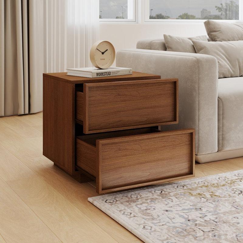 Ceviz Rengi MDF İki Çekmeceli İkili Set Komodin - 49x49x43 cm - 224647