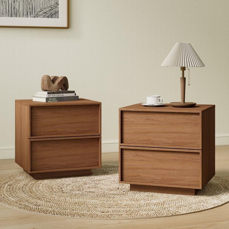Ceviz Rengi MDF İki Çekmeceli İkili Set Komodin - 49x49x43 cm - 224647
