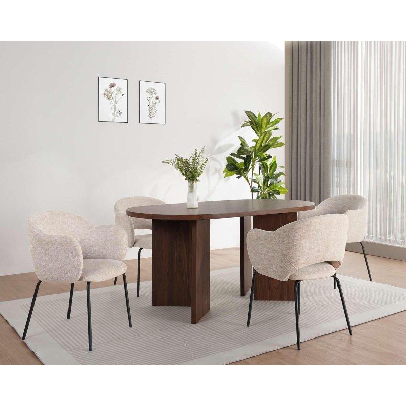 Ceviz Rengi MDF Oval Bohem Yemek Masası - 160x90 cm - 236030