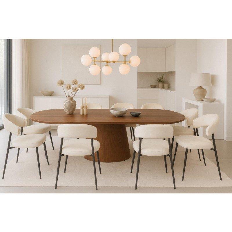 Ceviz Rengi MDF Oval Büyüyebilir Bohem Yemek Masası - 160-200 cm - 236694