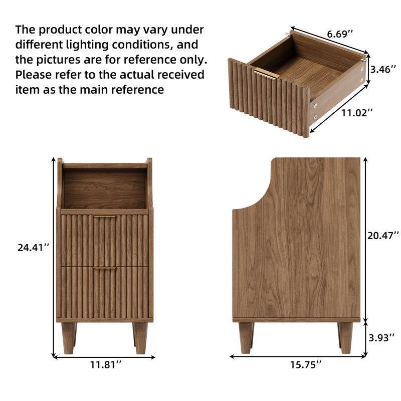Ceviz Rengi MDF Yivli Tasarımlı İki Çekmeceli İkili Komodin Seti - 30x41x63 cm - 224497
