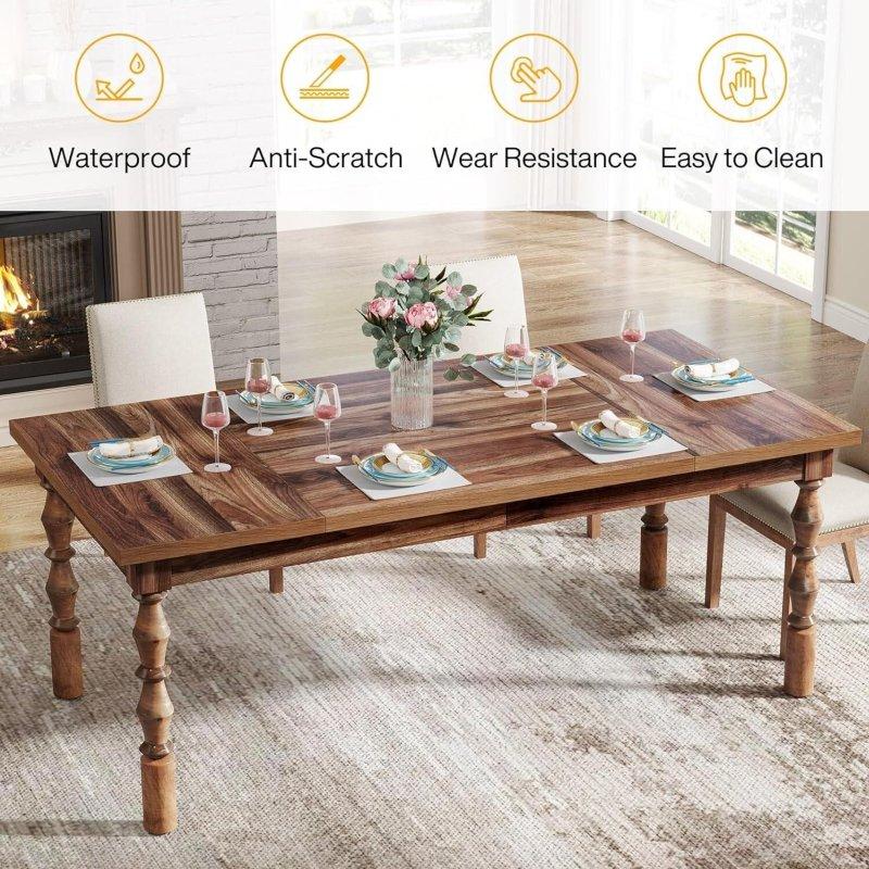 Ceviz Rengi Oymalı Ayaklı Dikdörtgen 6 Kişilik Bohem Yemek Masası - 158x78 cm - 237401