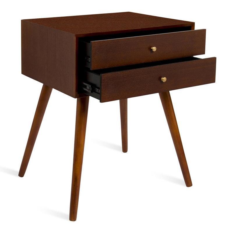 Ceviz ve Beyaz Masif Ahşap İki Çekmeceli Retro Komodin - 222939