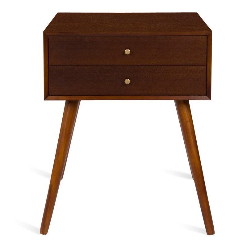 Ceviz ve Beyaz Masif Ahşap İki Çekmeceli Retro Komodin - 222939