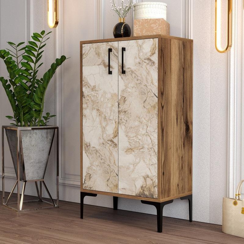 Ceviz ve Beyaz Suntalam Metal Ayaklı Duvara Monte Edilebilir Ayakkabılık - 60x111x36 cm - 229437