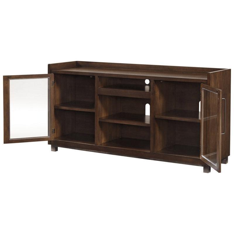 Ceviz ve Bronz Masif Ahşap ve Metal Şömineli LEDli TV Ünitesi - 179 cm - 220916