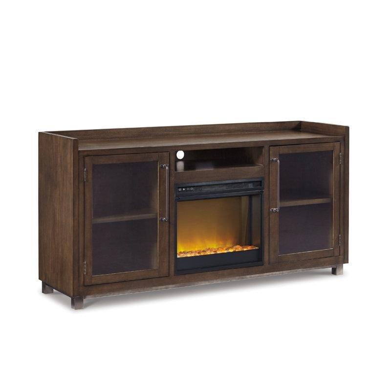 Ceviz ve Bronz Masif Ahşap ve Metal Şömineli LEDli TV Ünitesi - 179 cm - 220916