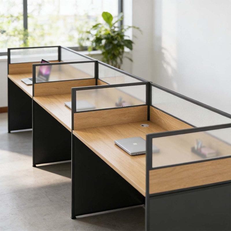 Ceviz ve Gri Alüminyum Ayaklı Bölmeli Üç Kişilik Ofis Masası - 176772