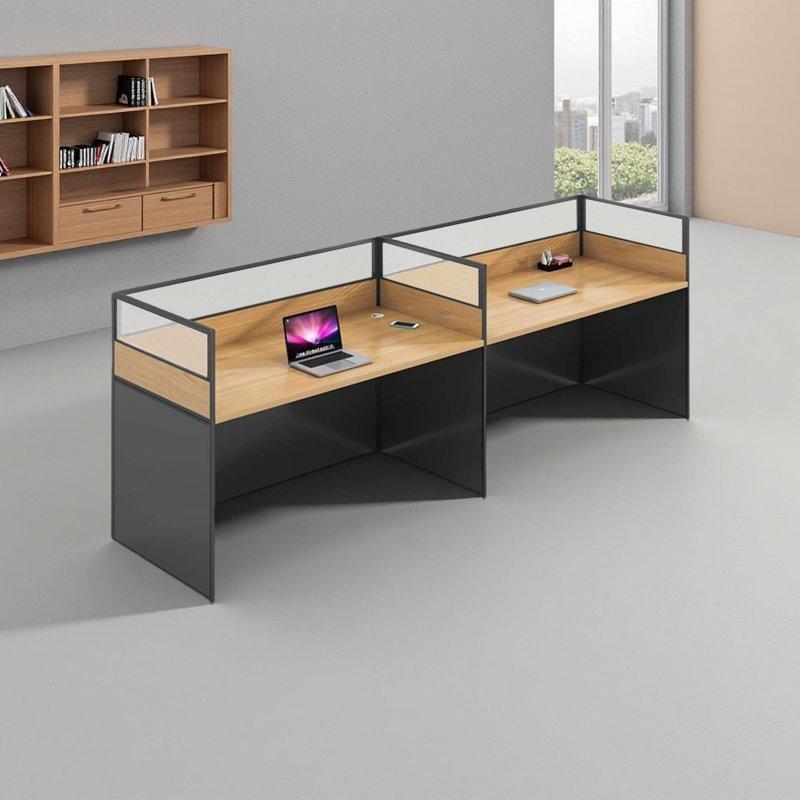 Ceviz ve Gri Alüminyum Bölmeli İki Kişilik Ofis Masası - 240 cm - 176701