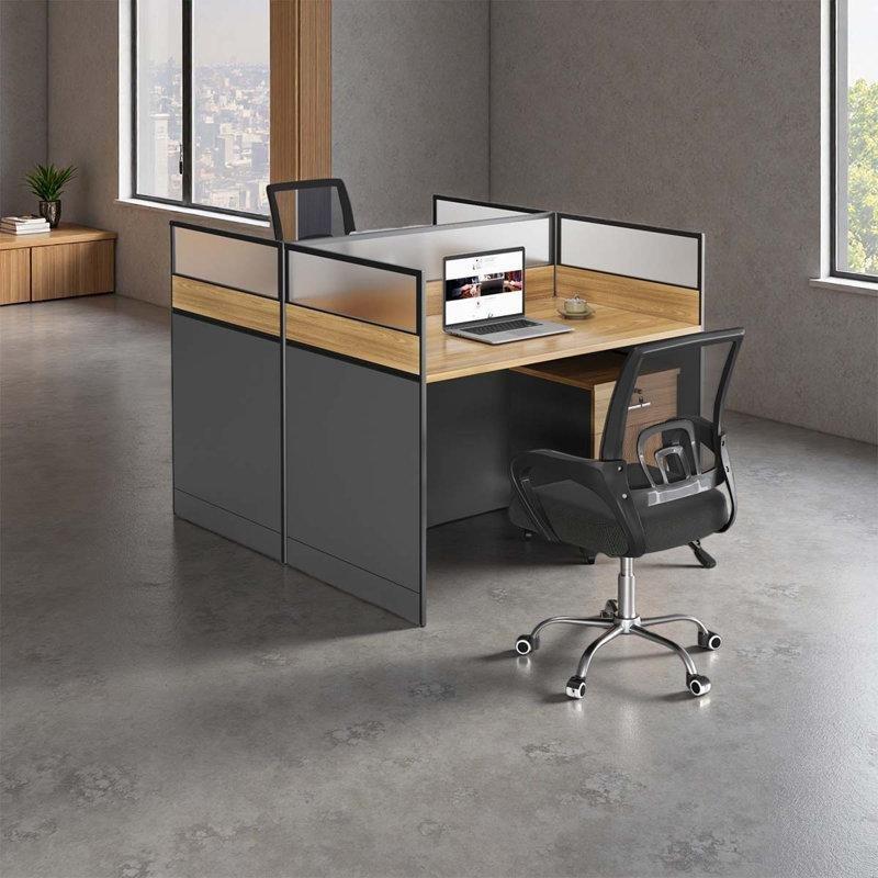 Ceviz ve Gri Alüminyum Bölmeli Kablo Kanallı İki Kişilik Ofis Masası - 120x120 cm - 176922