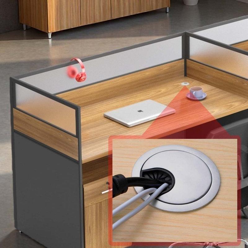 Ceviz ve Gri Alüminyum Bölmeli Kablo Kanallı İki Kişilik Ofis Masası - 120x120 cm - 176922