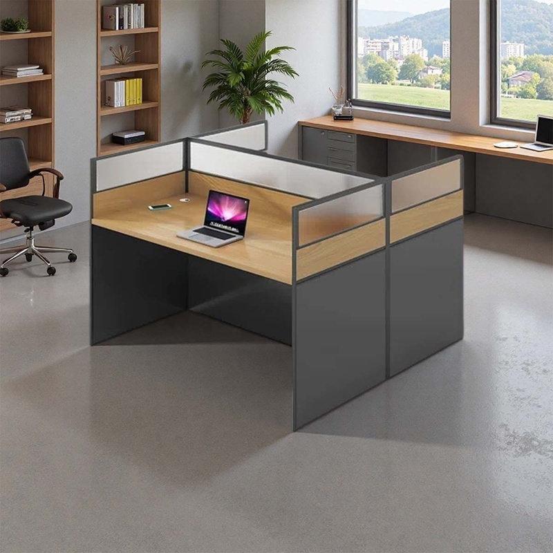 Ceviz ve Gri Alüminyum Bölmeli Kablo Kanallı İki Kişilik Ofis Masası - 120x120 cm - 176922