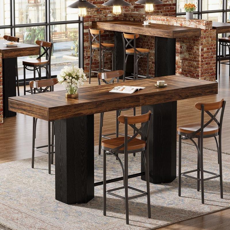 Ceviz ve Siyah MDF Ayak Destekli Bar Masası - 180 cm - 232042
