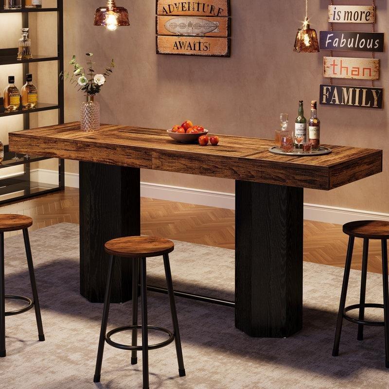 Ceviz ve Siyah MDF Ayak Destekli Bar Masası - 180 cm - 232042