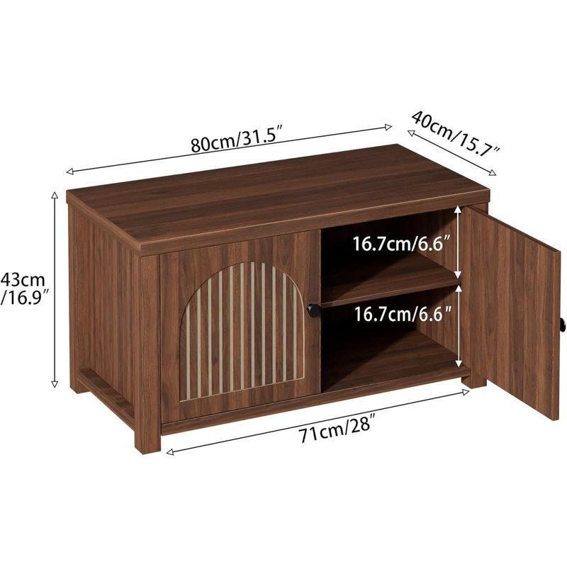 Ceviz Yivli Kapaklı Masif Ahşap Ayaklı Ayakkabılık Bankı - 72x40x43 cm - 228848