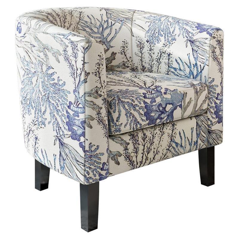 Çiçek Desenli Polyester Kumaş Siyah Masif Ahşap Ayaklı Fıçı Tekli Koltuk - 204042