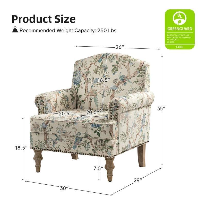 Çiçek Desenli Zımba Detaylı Deve Sırtı Masif Ahşap Ayaklı 2li Tekli Koltuk Seti - 77 cm - 203819