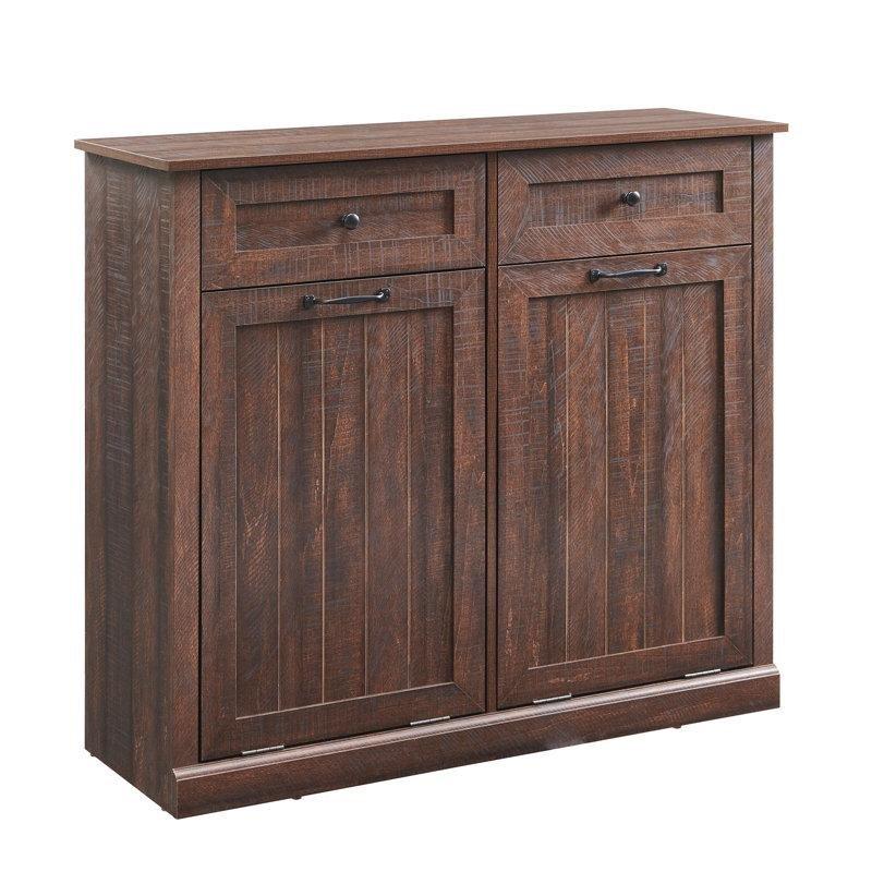 Çift Bölmeli ve Çekmeceli Ahşap Dolaplı Çamaşır Sepeti - 100x33x91 cm - 187614