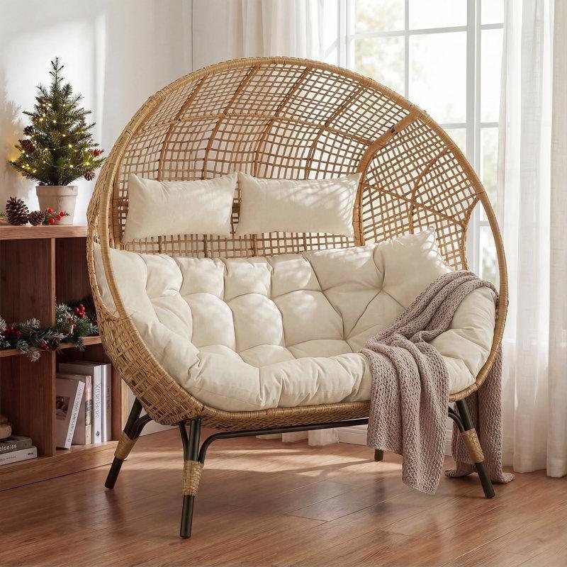Çift Kişilik Minderli Rattan Ayaklı Balkon Salıncağı - 175180
