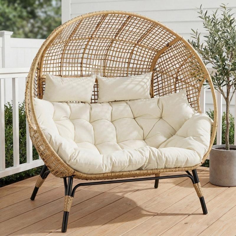 Çift Kişilik Minderli Rattan Ayaklı Balkon Salıncağı - 175180