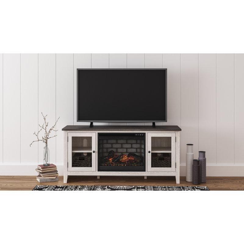 Çift Renkli Ahşap Şömineli TV Ünitesi - 153 cm - 220965