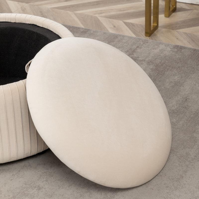 Çıkarılabilir Tepsili Kadife Kumaş Sandıklı Yuvarlak Puf - 72 cm - 165250