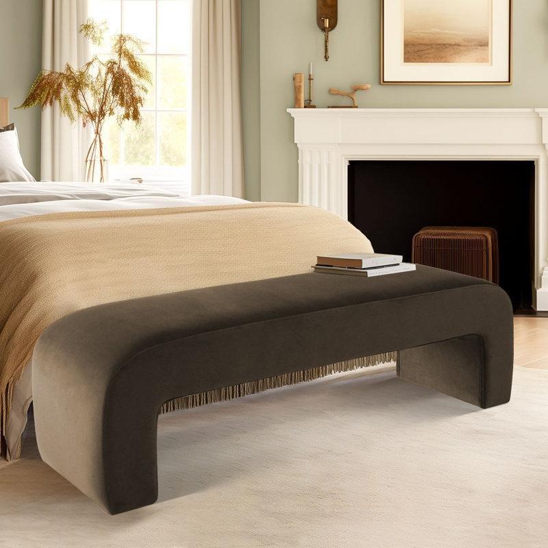 Çikolata Kahve Kadife Tamamen Döşemeli Şelale Tasarım Bench - 153 cm - 164593