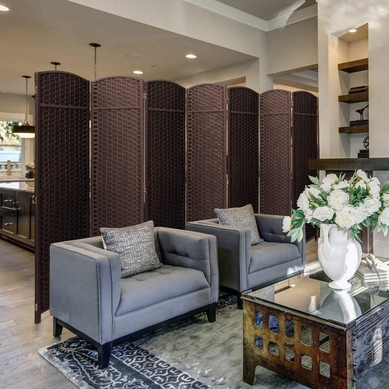 Çikolata Kahve Masif Kavak Ağacı 8 Panelli Katlanır Çift Yönlü Menteşeli Paravan - 331x176 cm - 184820