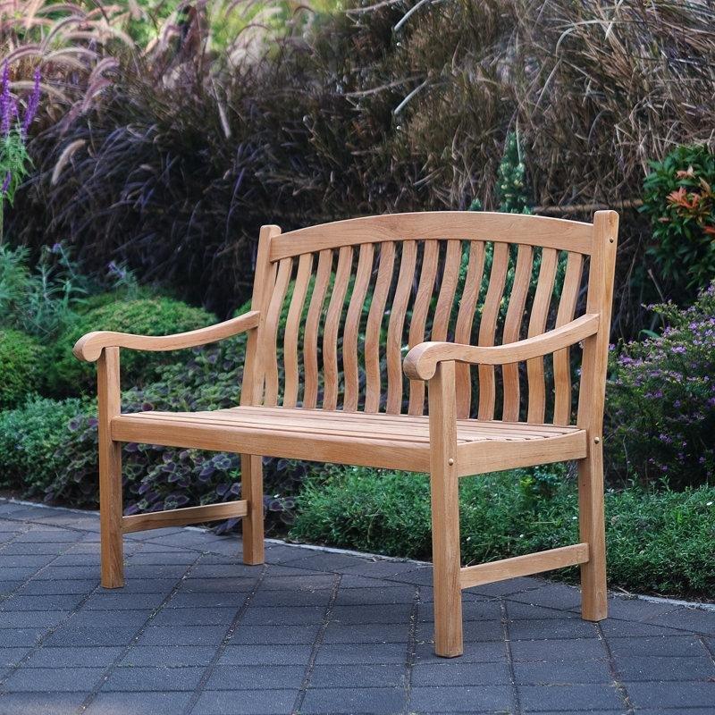 Cilasız Masif Tik Ağacı Kavisli Kollu Bahçe Bankı - 122 cm - 172318