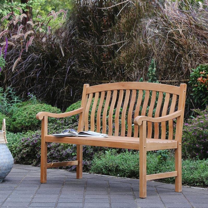 Cilasız Masif Tik Ağacı Kavisli Kollu Bahçe Bankı - 122 cm - 172318
