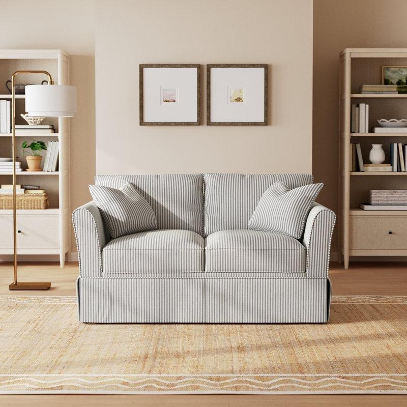 Çizgili Gri Masif Ahşap Etekli İkili Koltuk - 153 cm - 206345