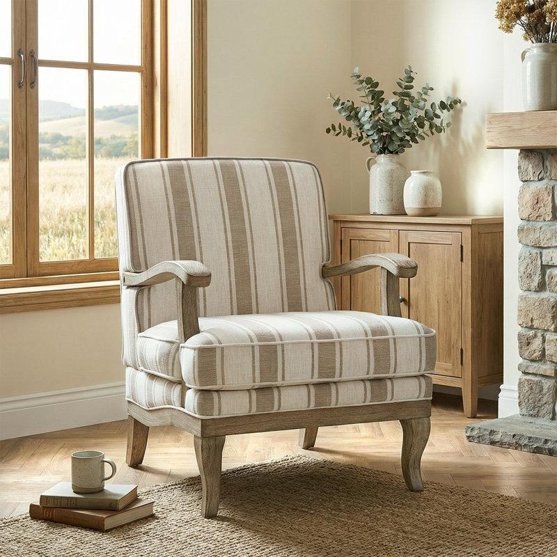 Çizgili Masif Ahşap Kare Kollu Tekli Koltuk - 72 cm - 203662