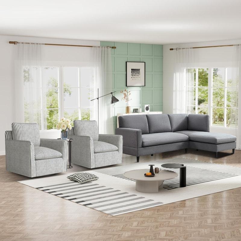 Çizgili Şönil Kumaş Döner Berjerli Köşe Koltuk Takımı - 191159