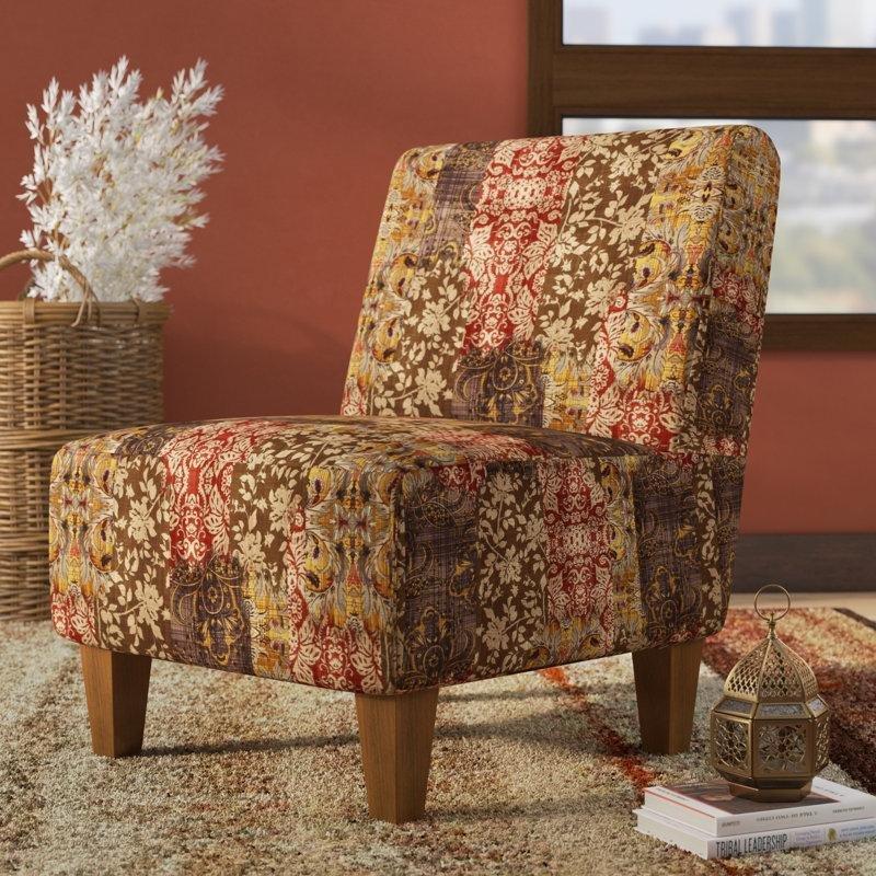 Çok Renkli Çiçek Desenli Masif Ahşap Ayaklı Kolsuz Tekli Koltuk - 72 cm - 204085