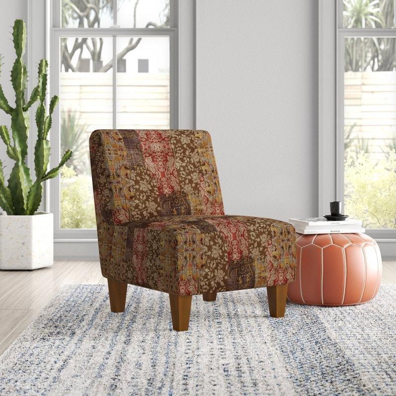 Çok Renkli Çiçek Desenli Masif Ahşap Ayaklı Kolsuz Tekli Koltuk - 72 cm - 204085