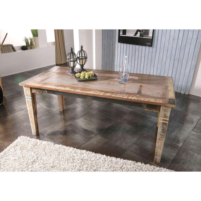 Çok Renkli Geri Kazanılmış Ahşap Vintage Tasarım Bohem Yemek Masası - 200x90 cm - 235818