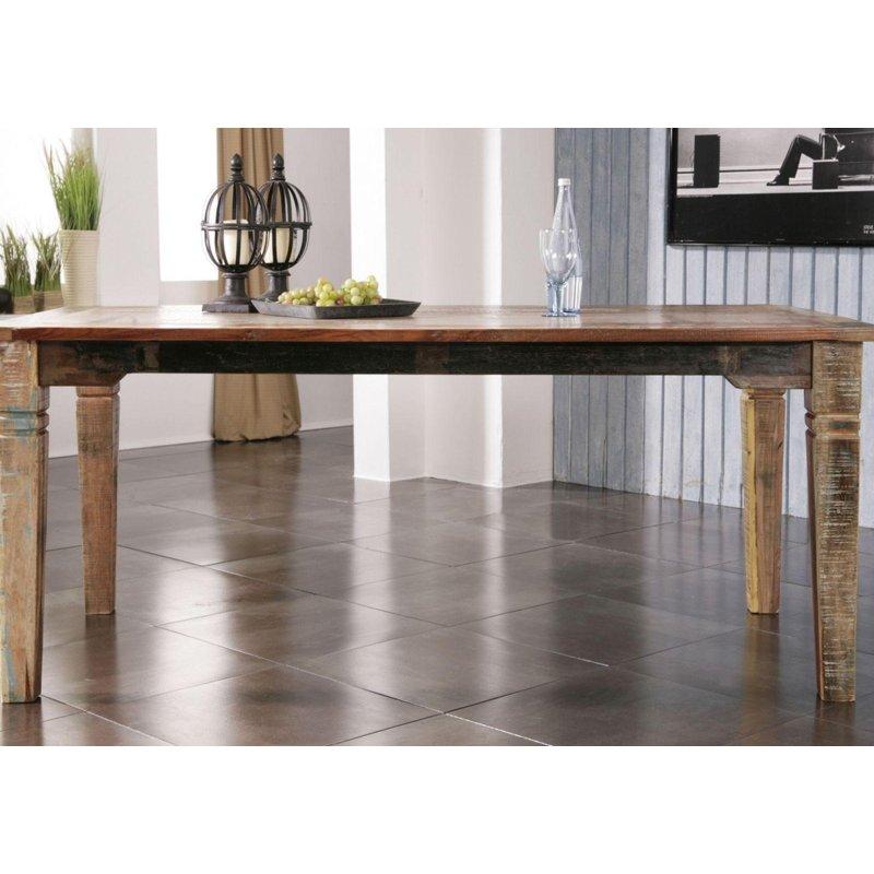 Çok Renkli Geri Kazanılmış Ahşap Vintage Tasarım Bohem Yemek Masası - 200x90 cm - 235818