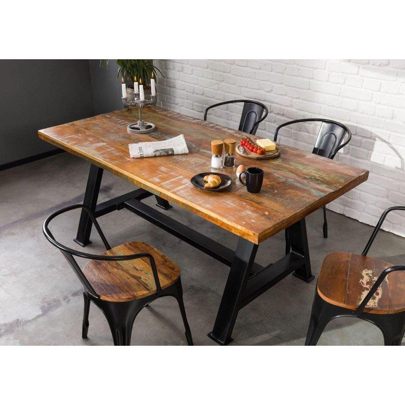 Çok Renkli Masif Geri Dönüştürülmüş Ahşap Endüstriyel Bohem Yemek Masası - 140x90 cm - 236045