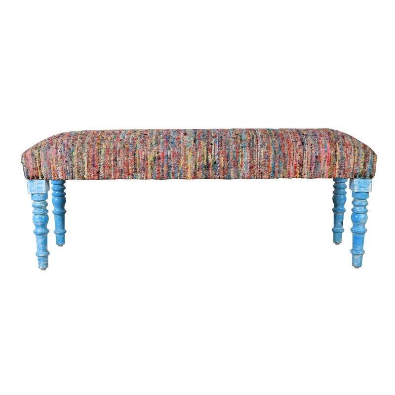 Çok Renkli Masif Mango Ahşap El Yapımı Döşemeli Çizgili Bench - 120 cm - 164503