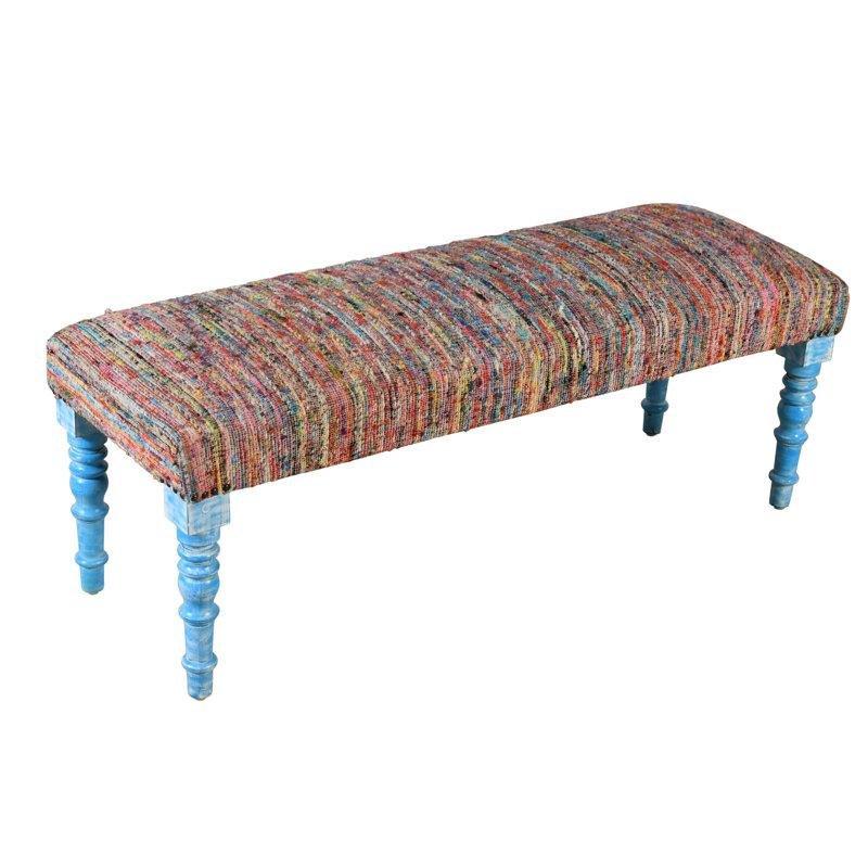 Çok Renkli Masif Mango Ahşap El Yapımı Döşemeli Çizgili Bench - 120 cm - 164503