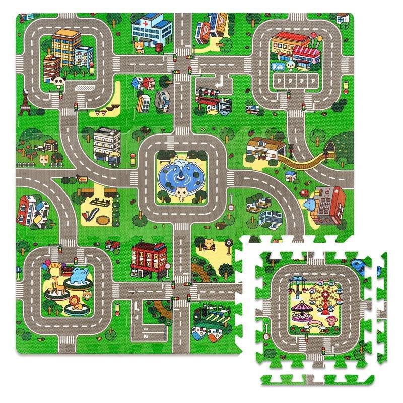 Çok Renkli Şehir Temalı Geçmeli Köpük Puzzle Oyun Halısı - 92x92 cm - 182515