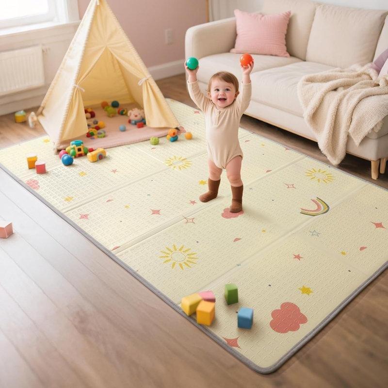 Çok Renkli XPE Köpük Katlanabilir Çift Taraflı Eğitici Oyun Halısı - 120x181 cm - 182511